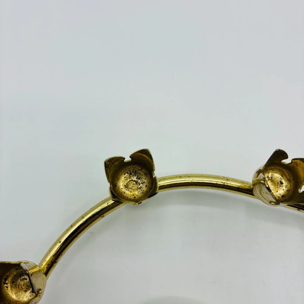 Vintage MCM Brass Candle Holder Artistic Wire Mid Century Floral Centerpiece